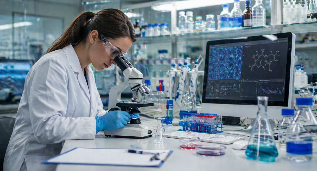 Scientist analyzing chemical data related to glyphosate research