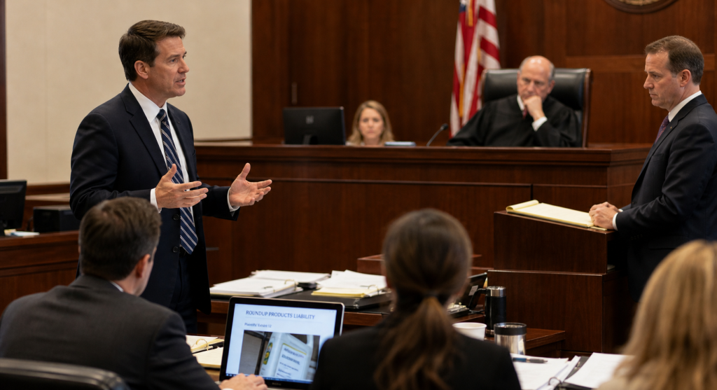 Courtroom argument on product liability case