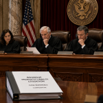 Courtroom with judges considering Roundup litigation outcomes