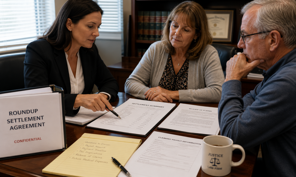 Settlement paperwork and claimant conversations about payouts